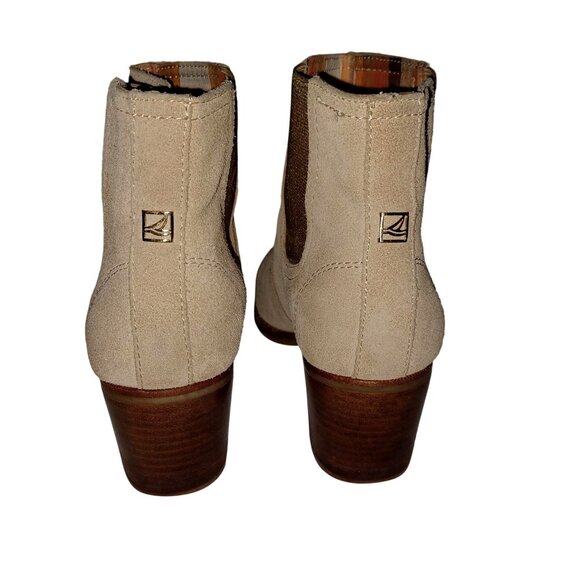 Sperry Top-Sider Beige/Gold Suede Ankle Booties Streetwear Block Heel Women 7.5 - Picture 8 of 13